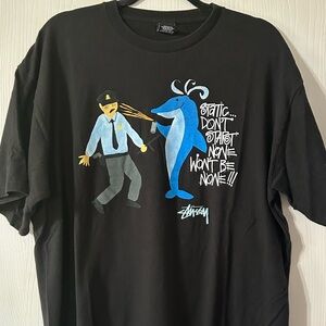 Stussy Black Tee with Blue Graphic